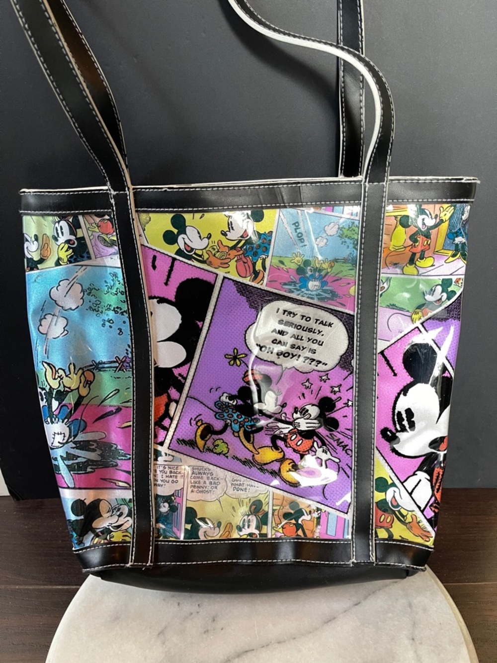 Disney Multicolor Comic Strip Tote Bag with Black Trim